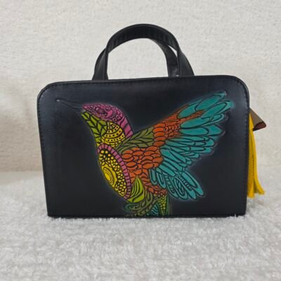 Colorful Colibrí Embossed & Hand Painted Mexican Vegan Leather Crossbody Handbag